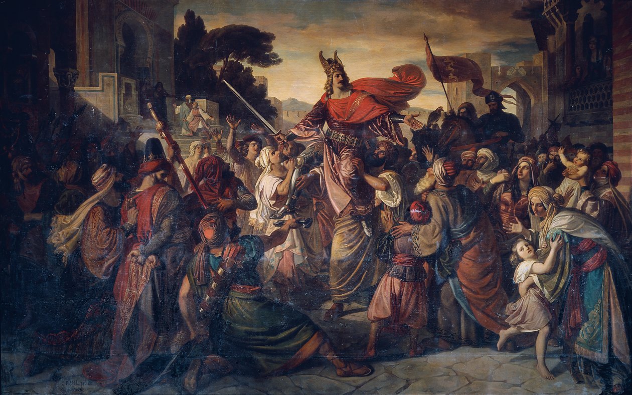 Mottagandet av Manfred (1231-1266) av saracenerna i Luceria 1254 av Carl Rahl
