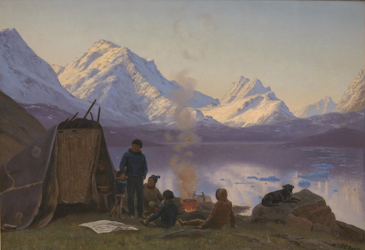 En grönländsk bosättning vid en fjord. Sommar av Carl Rasmussen