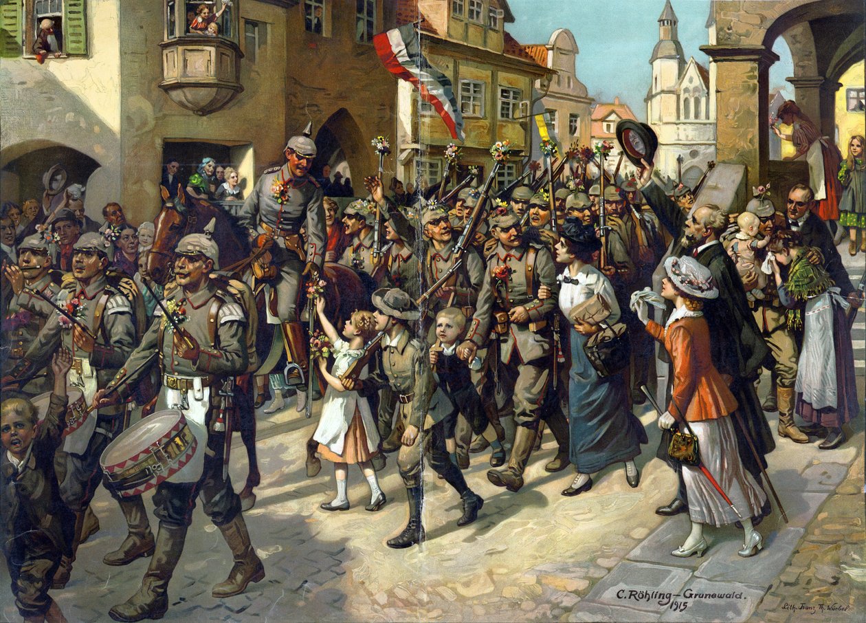 La mobilization en 1914 en Allemagne - Mobiliseringen 1914. Bild till skolans historieundervisning av Roehling, Carl (1849-1922) av Carl Rohling