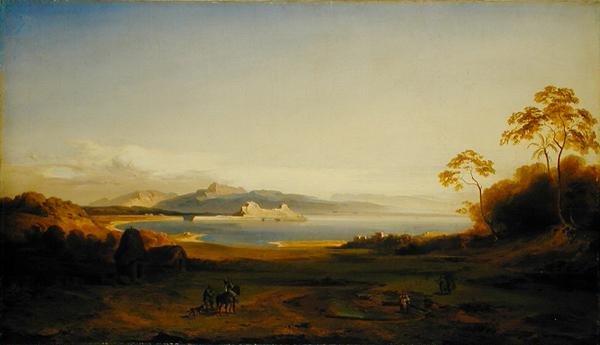 Viken och hamnen på Korfu, ca 1842 av Carl Rottmann