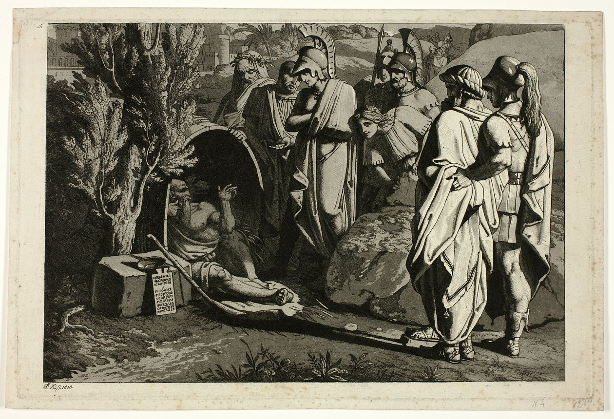Diogenes i sitt badkar med Alexander och hans generaler av Carl Russ
