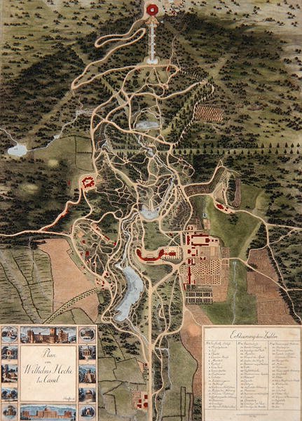 Plan av Wilhelmshohe nära Kassel (färgad etsning) av Carl Schaeffer