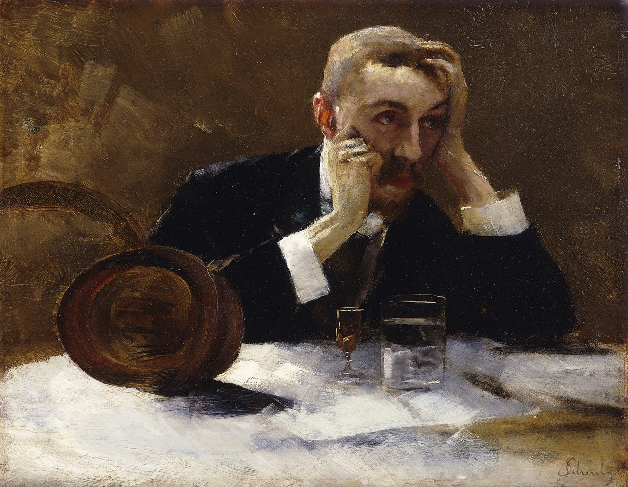 Sen självporträtt; sent självporträtt, av Carl Schuch