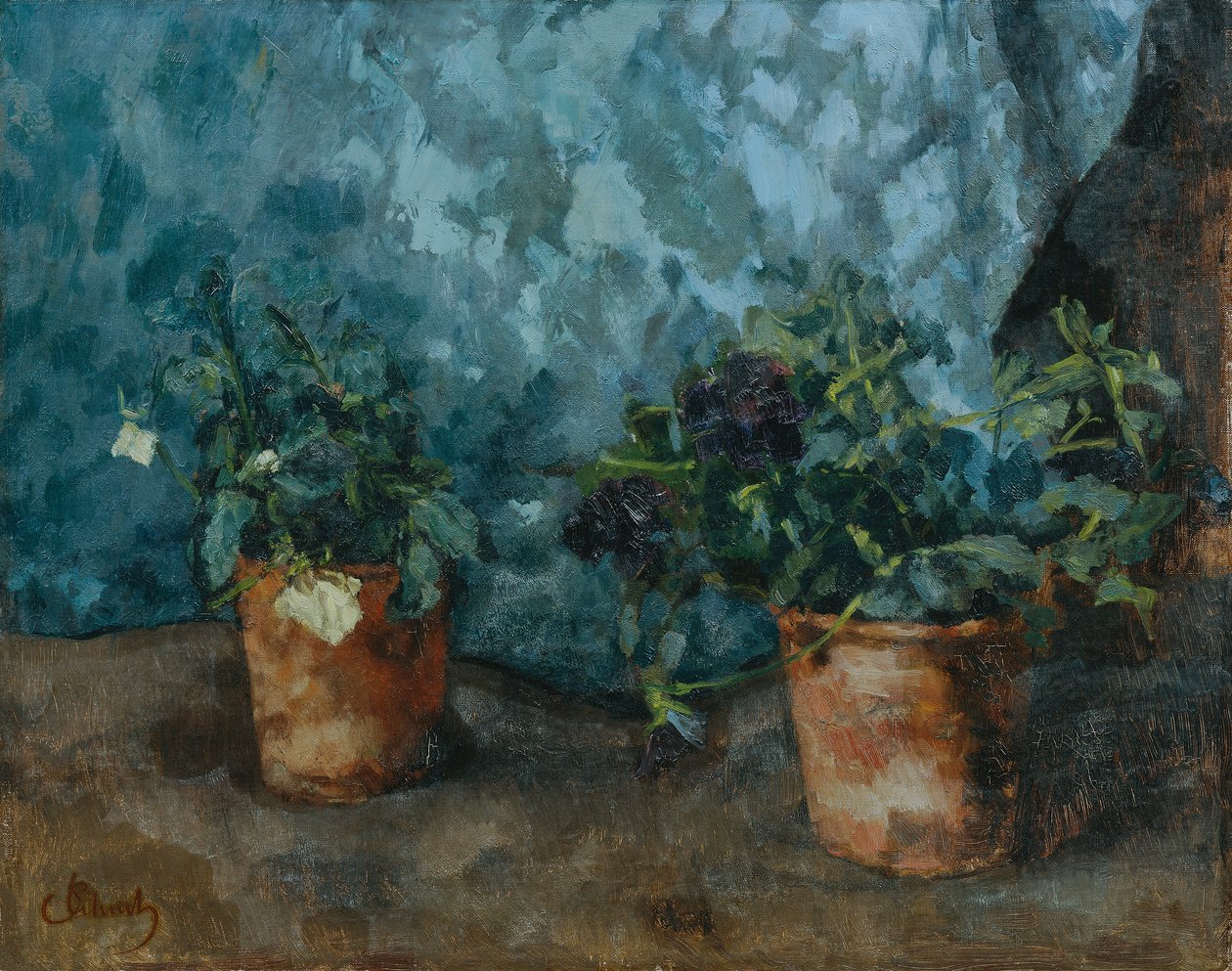 Stilleben med blomkrukor av Carl Schuch