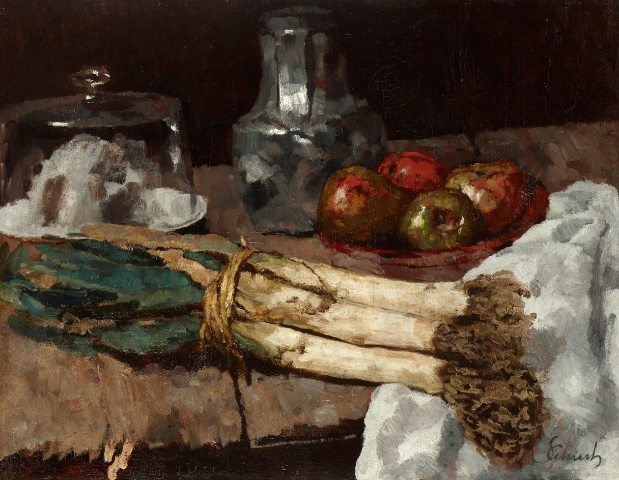 Stilleben med purjolök av Carl Schuch