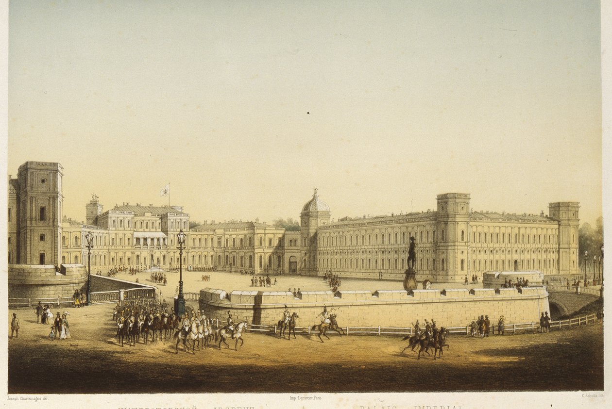 Utsikt över det stora Gatchina-palatset, mitten av 1800-talet. av Carl Schulz