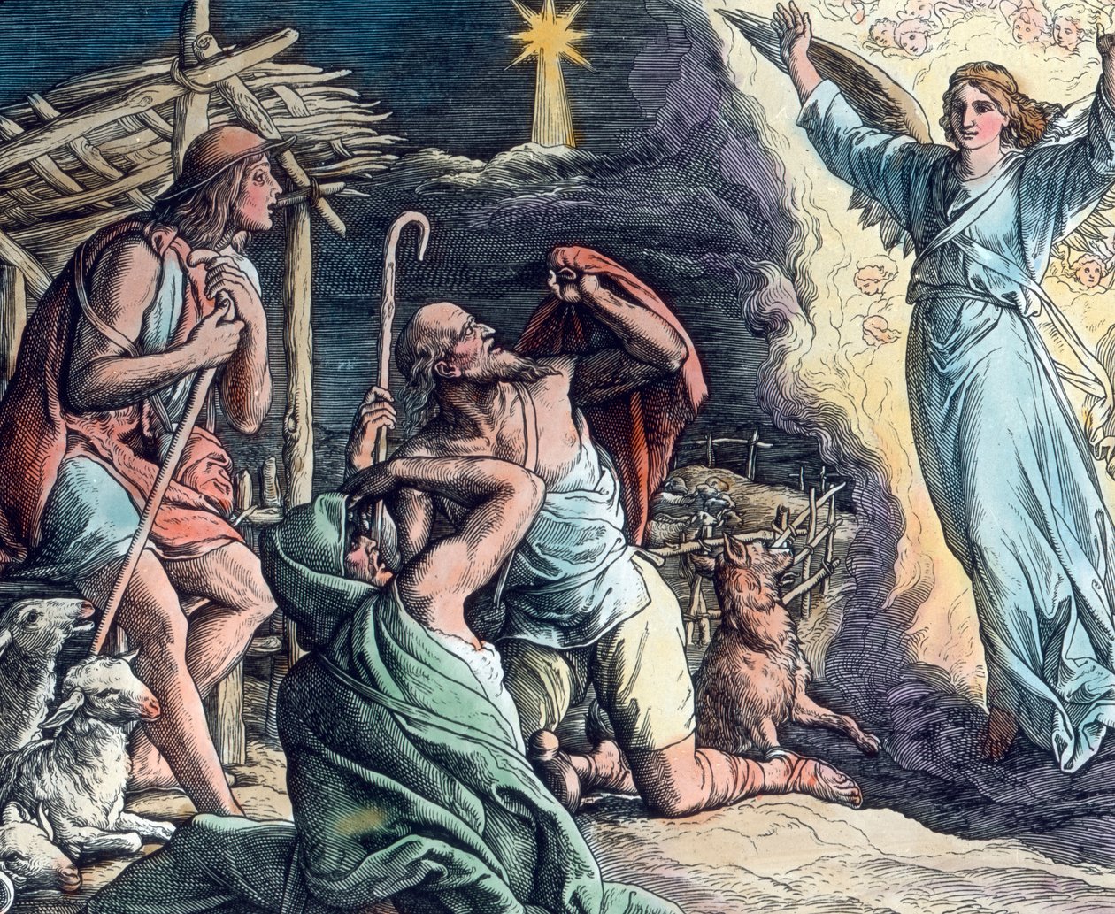 Ängelns budskap. Illustration (odaterad) av den tyske målaren Julius Schnorr von Carolsfeld (1794 - 1872). Bilddatum: 1910. Carl Simon-arkivet av Carl Simon