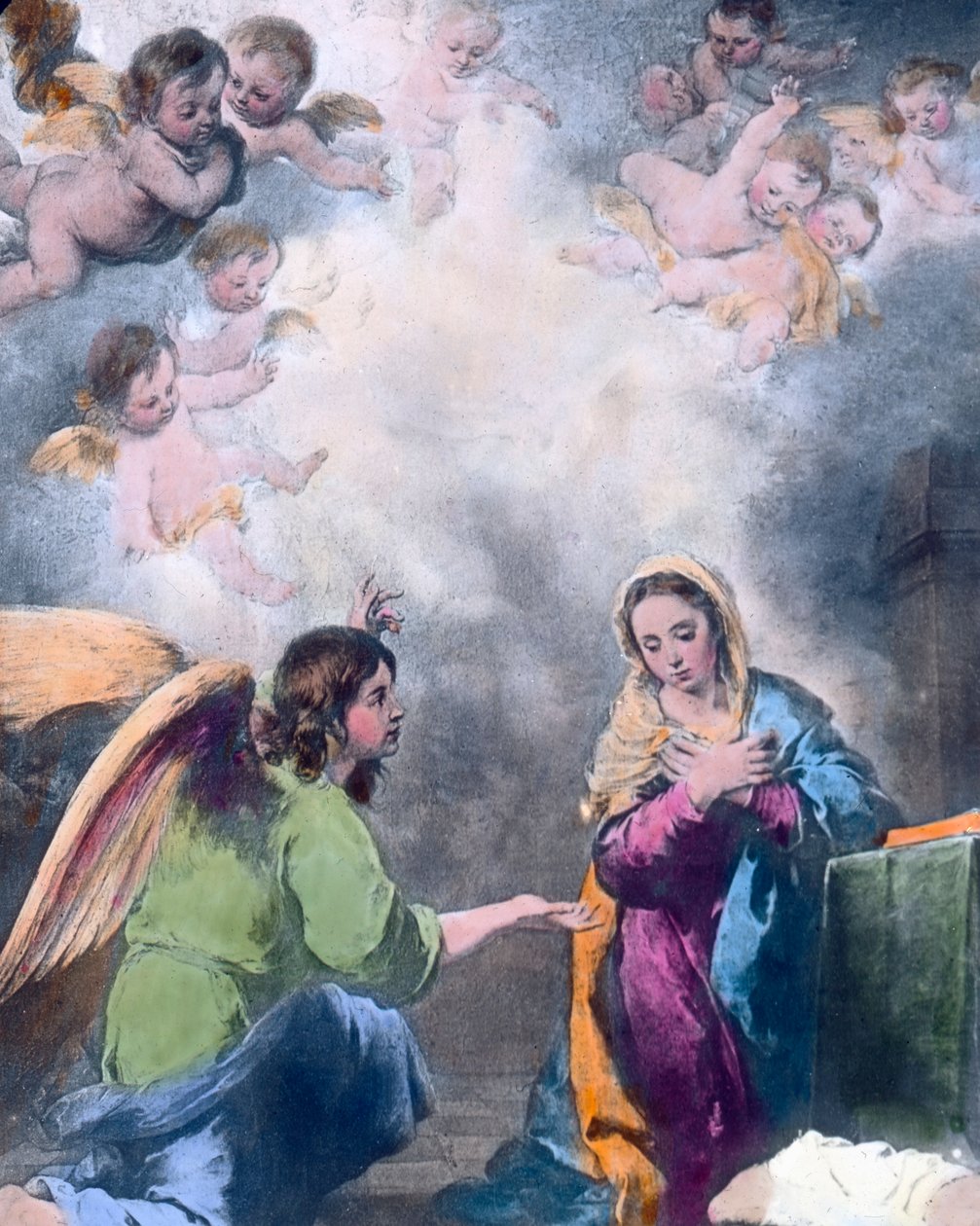 Bebådelsen. Målning av den spanske barockmålaren Bartolome Esteban Murillo (1617 - 1682) år 1655. Bilddatum: ca 1910. Carl Simon-arkivet av Carl Simon