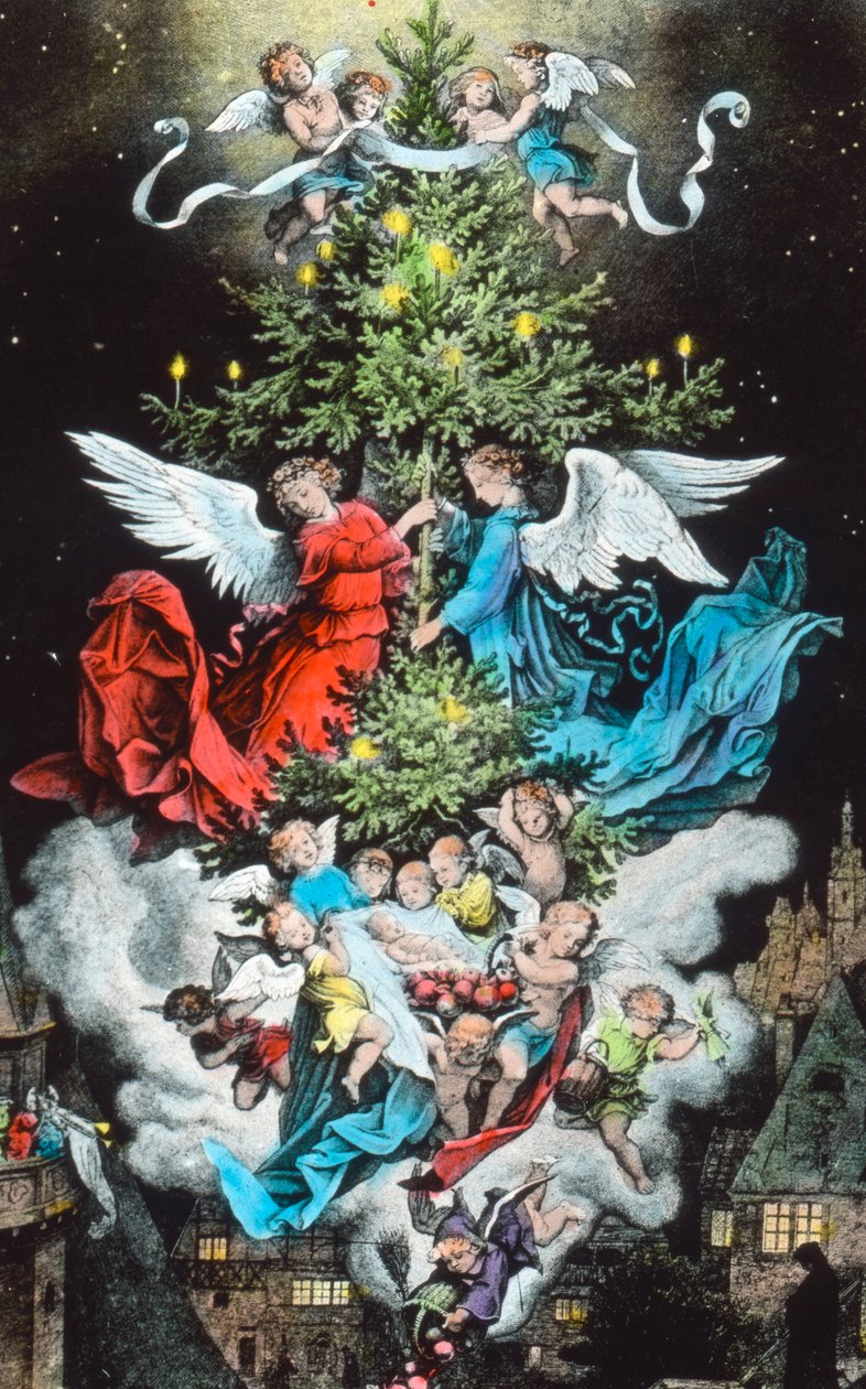 Himmelsk julgran. Illustration av den tyske målaren och grafikern Fritz Richter (1904 - 1981). Bilddatum: cirka 1930. Carl Sinons arkiv av Carl Simon
