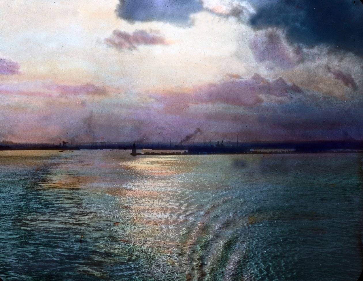 Japan, intryck av Tokyobukten nära Yokohama , bilddatum: ca 1920. Carl Simon-arkivet av Carl Simon