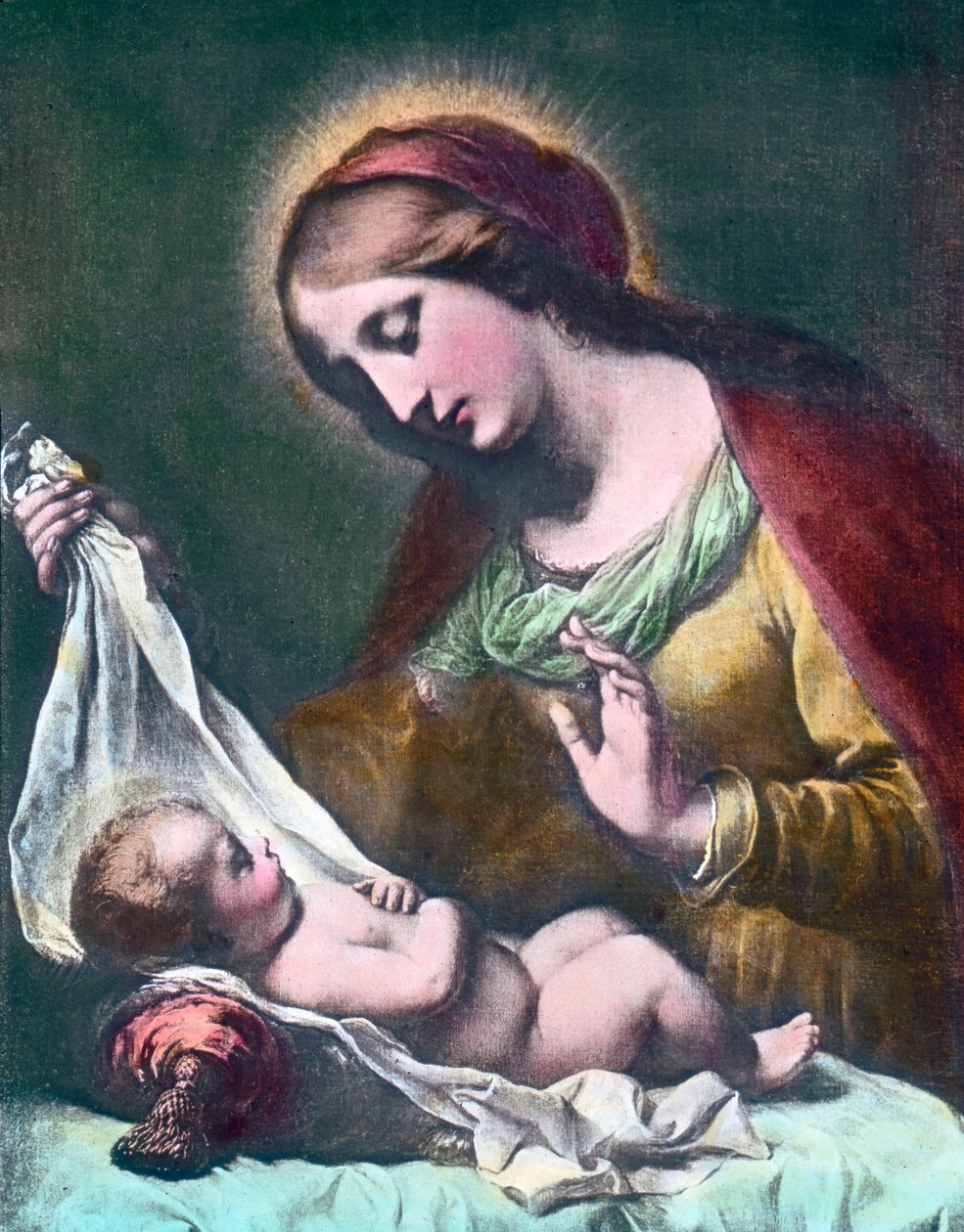 Madonna med barn. Målning (odaterad) av den italienske barockmålaren Carlo Dolci (1616 - 1686). Bilddatum: ca 1900. Carl Simon-arkivet av Carl Simon