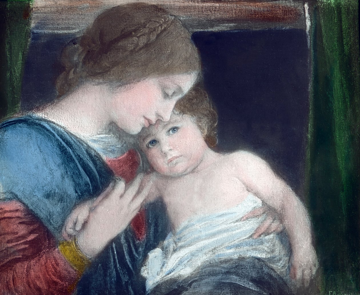 Mor med barn av den tyske historiemålaren Friedrich August von Kaulbach (1850 - 1920). Pastell på kartong, målad år 1900. Carl Simon-arkivet av Carl Simon
