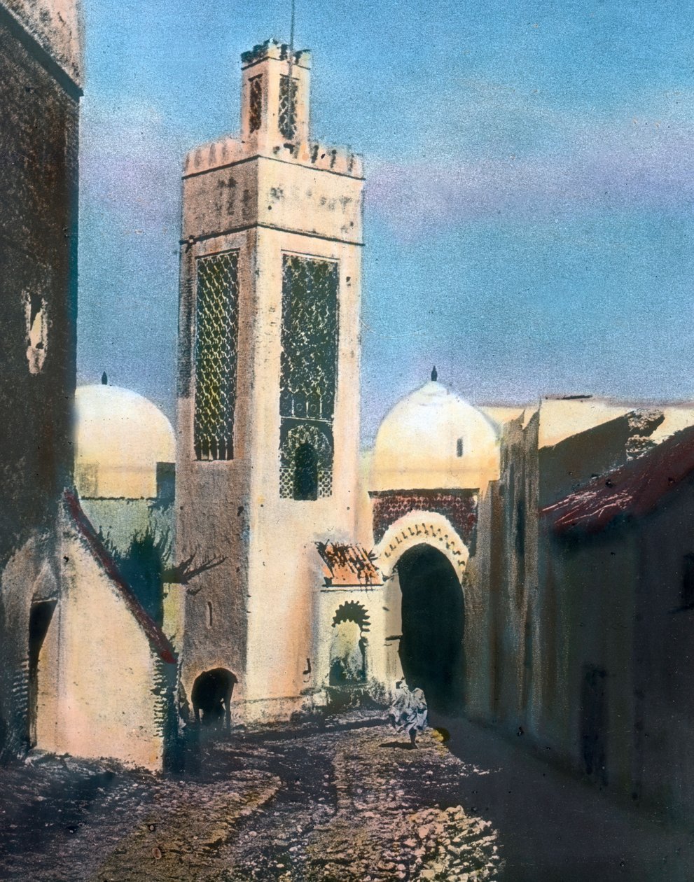Norra Marocko, Tetouan, Sidi Saidi-moskéns minaret, bilddatum: ca 1910. Carl Simon-arkivet av Carl Simon