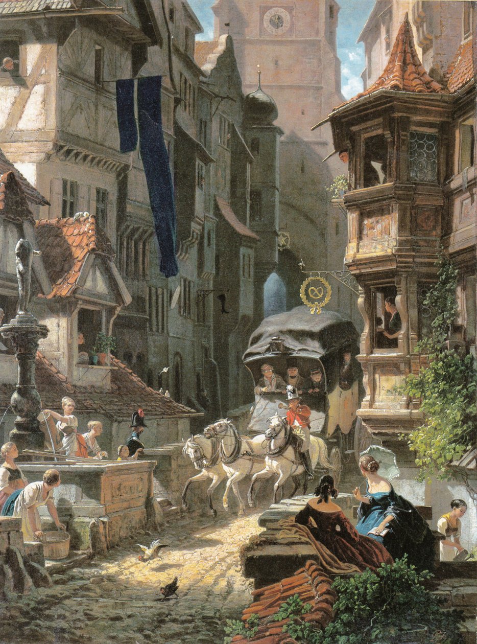 Ankunft der Postkutsche av Carl Spitzweg