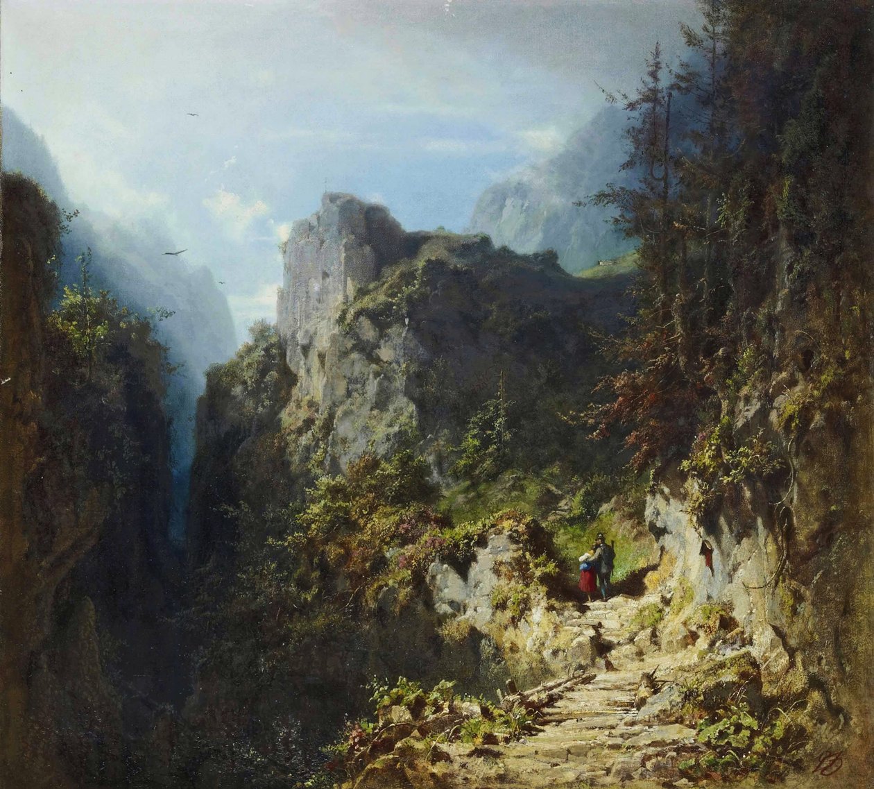 Berglandschaft mit Liebespaar av Carl Spitzweg