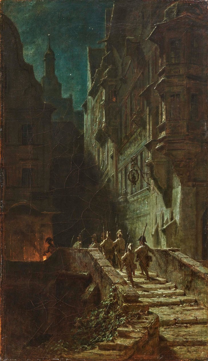 Crowd Guard nattrunda. av Carl Spitzweg