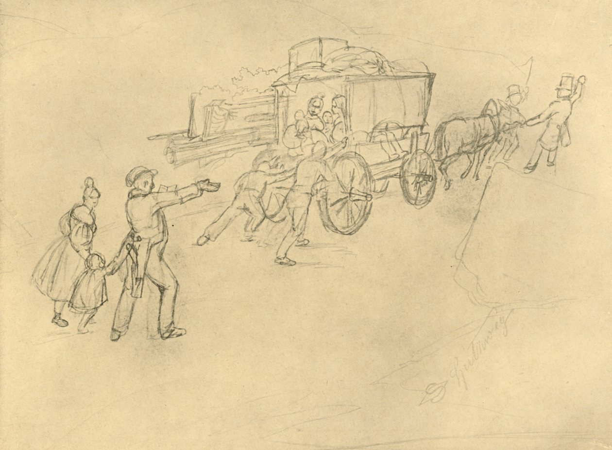 The Thespian Actor Travelling, mitten av slutet av 1800-talet, c1924. av Carl Spitzweg