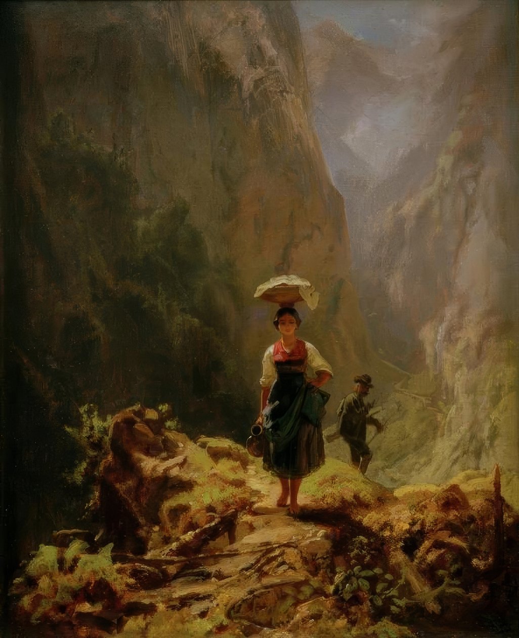 Dirndl och jägare i bergen av Carl Spitzweg