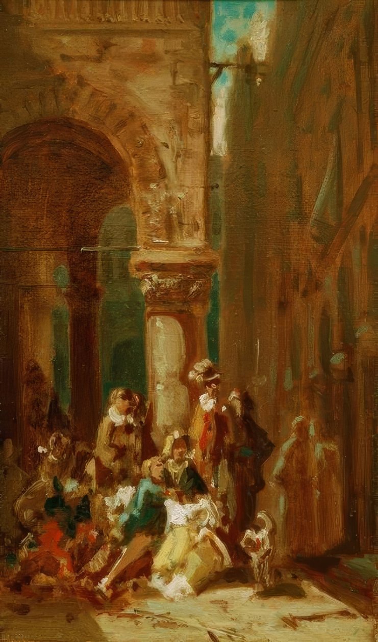 Resande människor: skådespelare på Loggia dei Lanzi i Flo av Carl Spitzweg
