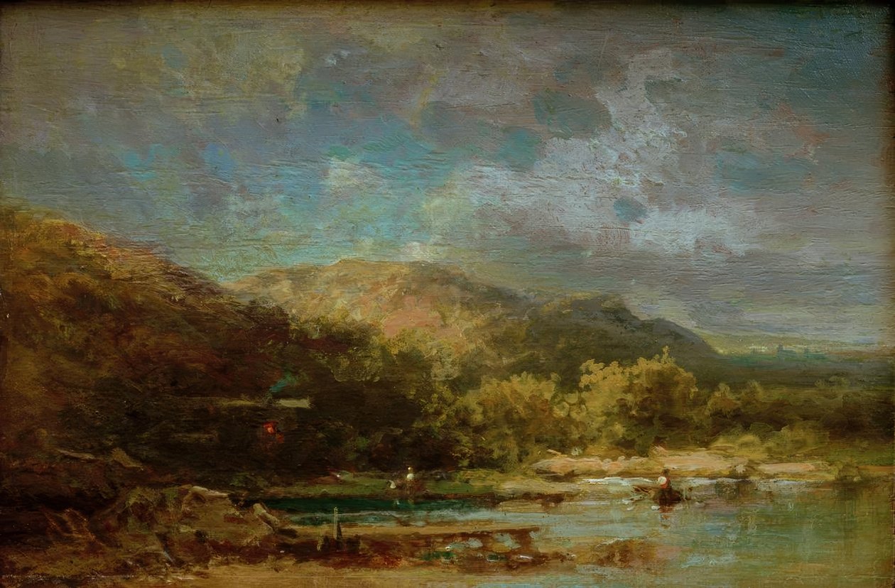 Hydda vid sjön med figurer av Carl Spitzweg