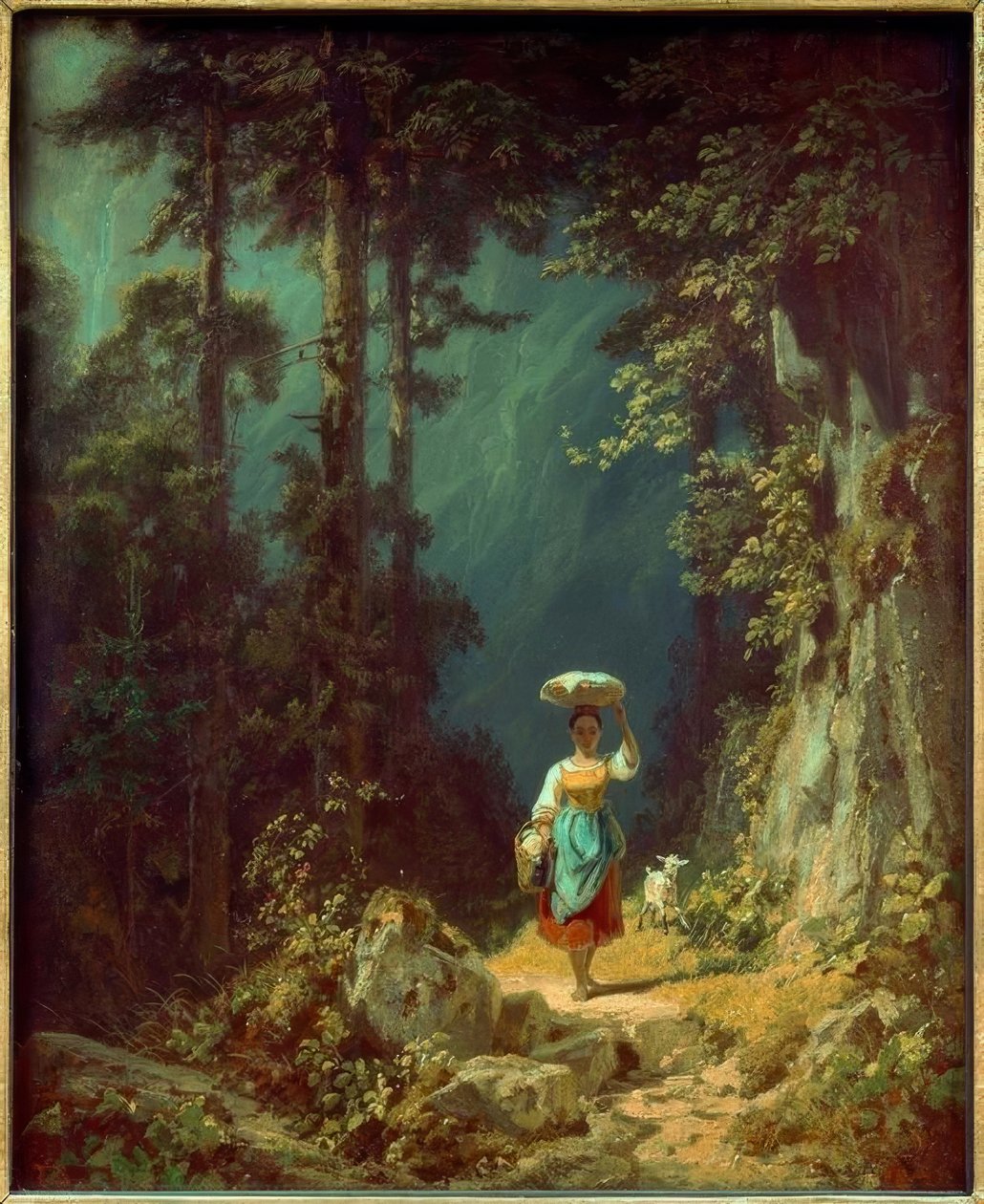 Flicka med get i bergsdalen I. av Carl Spitzweg