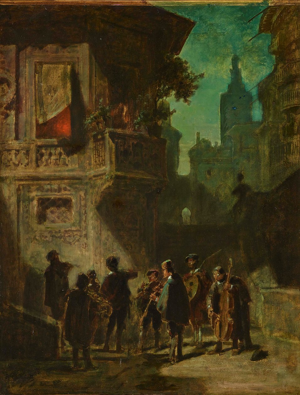 Spansk serenad från barberaren i Sevilla, ca 1856. av Carl Spitzweg