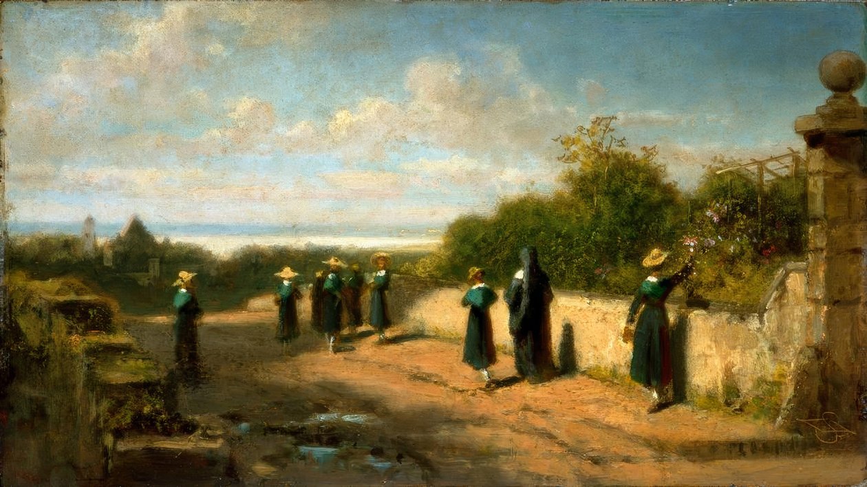 Flickinternat för en promenad av Carl Spitzweg