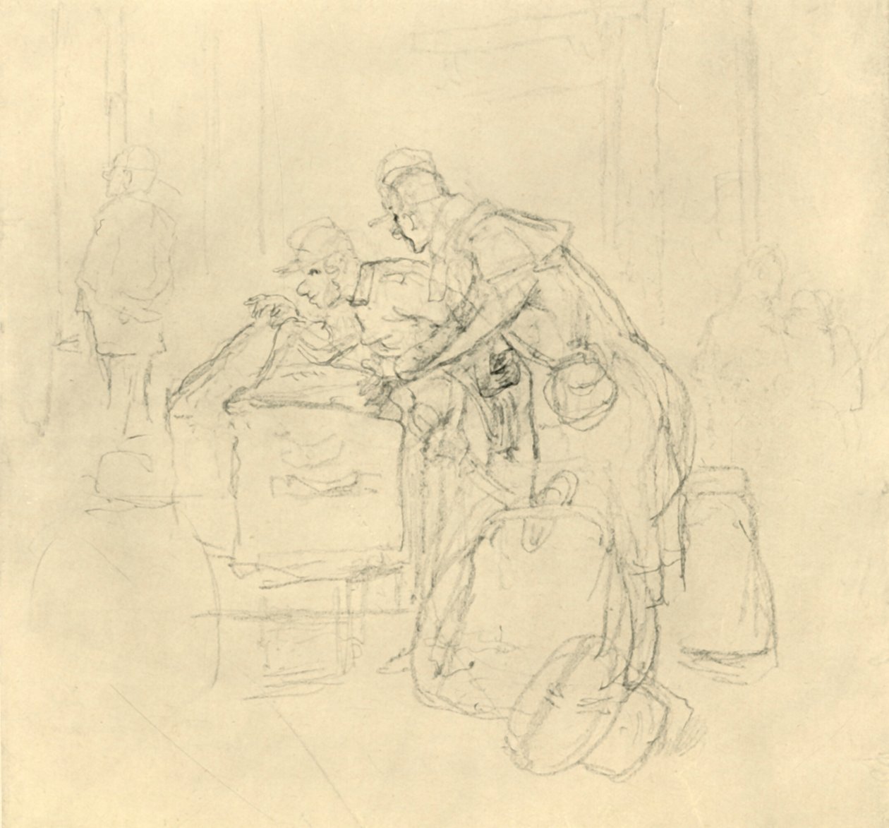 Zollvisitation II, mitten av slutet av 1800-talet, c1924. av Carl Spitzweg
