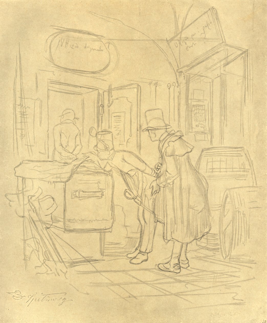 Zollvisitation I, mitten av slutet av 1800-talet, c1924. av Carl Spitzweg