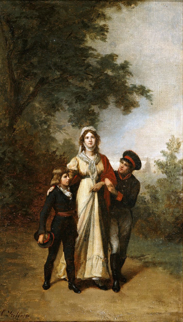 Drottning Luise med sina söner i Luisenwahl Park, ca 1886. av Carl Steffeck