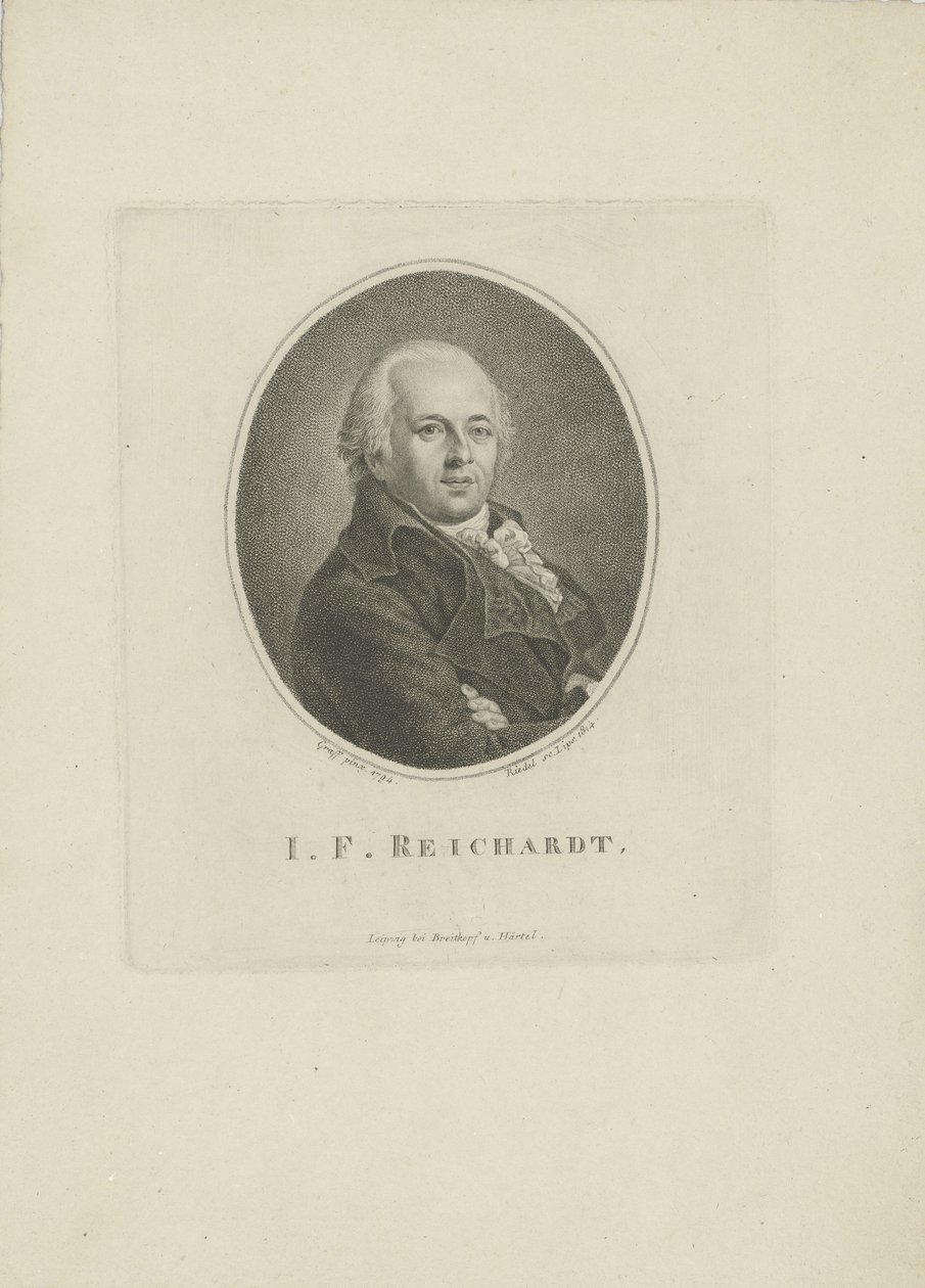 Porträtt av kompositören Johann Friedrich Reichardt 1752-1814, 1814. av Carl Traugott Riedel