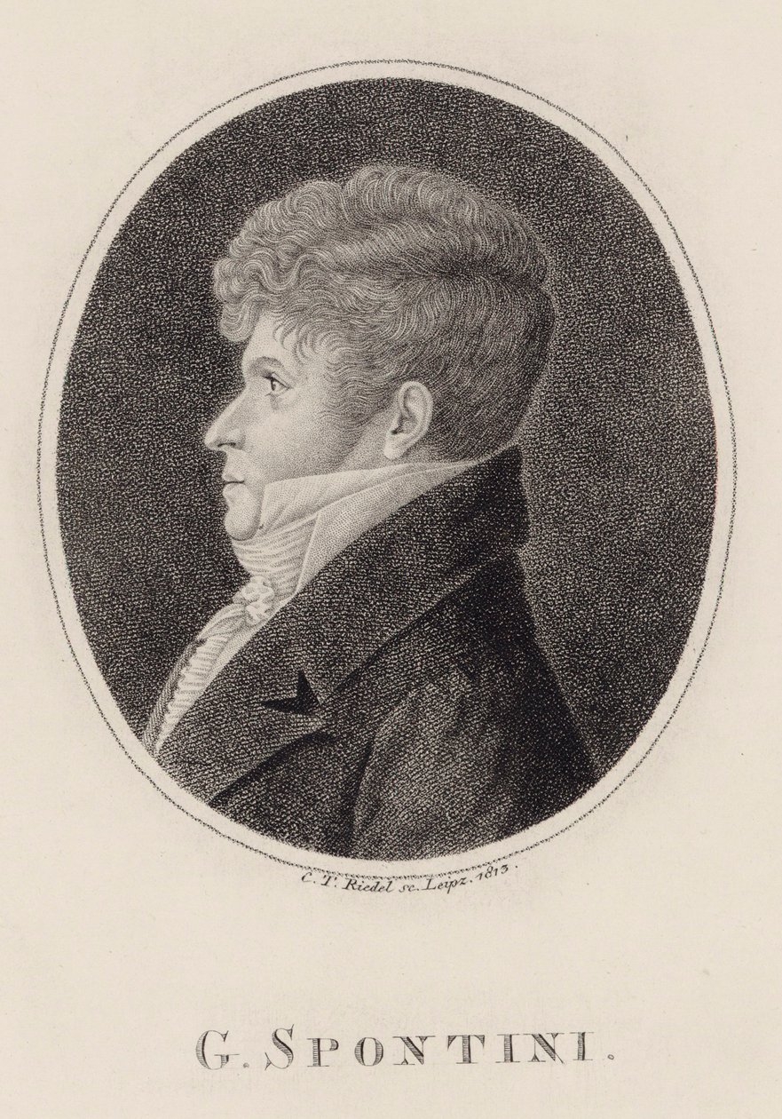Porträtt av dirigenten och kompositören Gaspare Spontini 1774-1851, 1813. av Carl Traugott Riedel