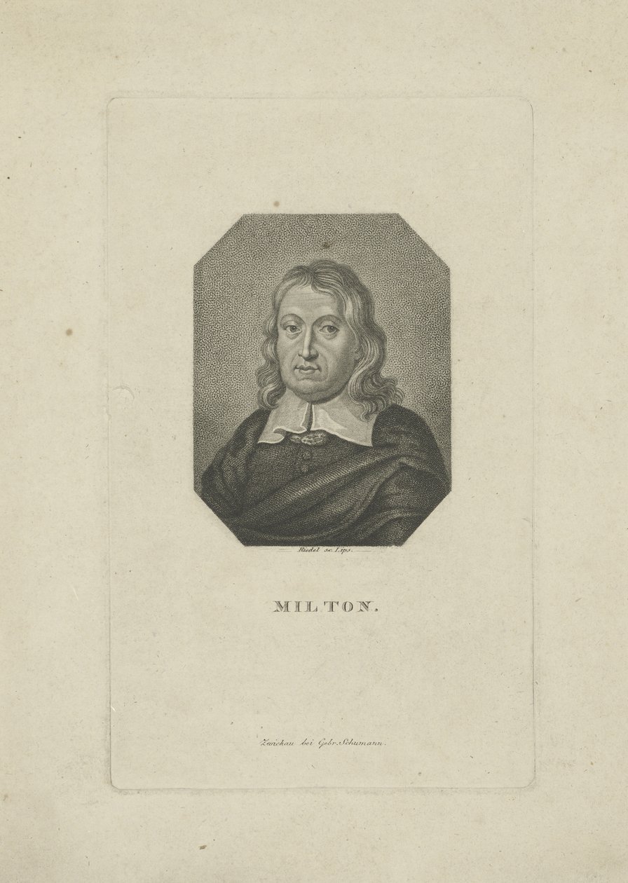 Porträtt av poeten John Milton 1608-1674, ca 1818-1821. av Carl Traugott Riedel
