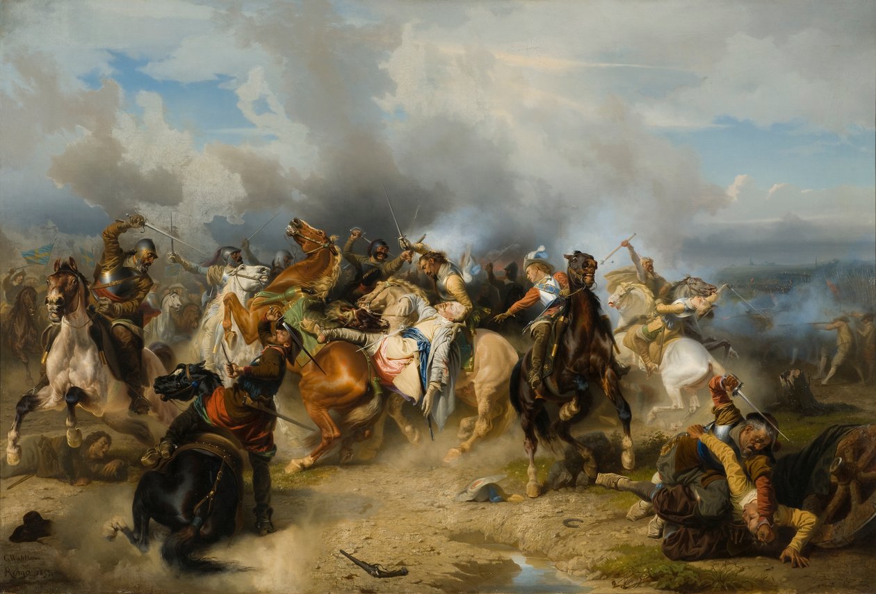 Gustav II Adolfs död i slaget vid Lützen 1855 av Carl Wahlbom