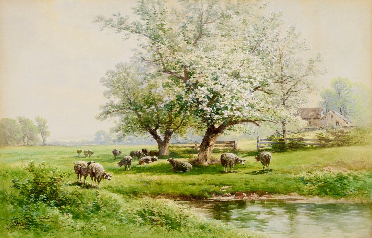 Pastoralt landskap, sent 1800-tidigt 1900-tal. av Carl Weber