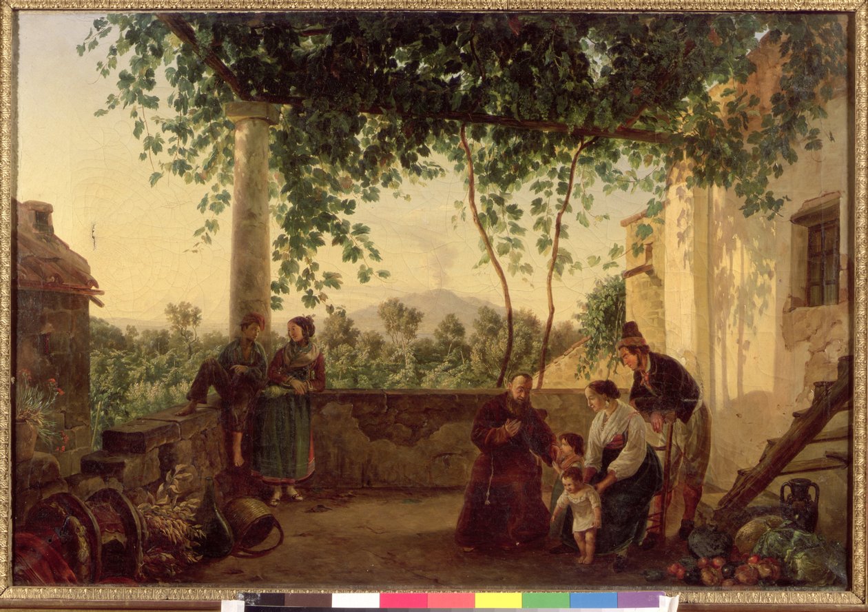 Terrass i ett hus nära Neapel med utsikt över Vesuvius, 1833 av Carl Wilhelm Goetzloff