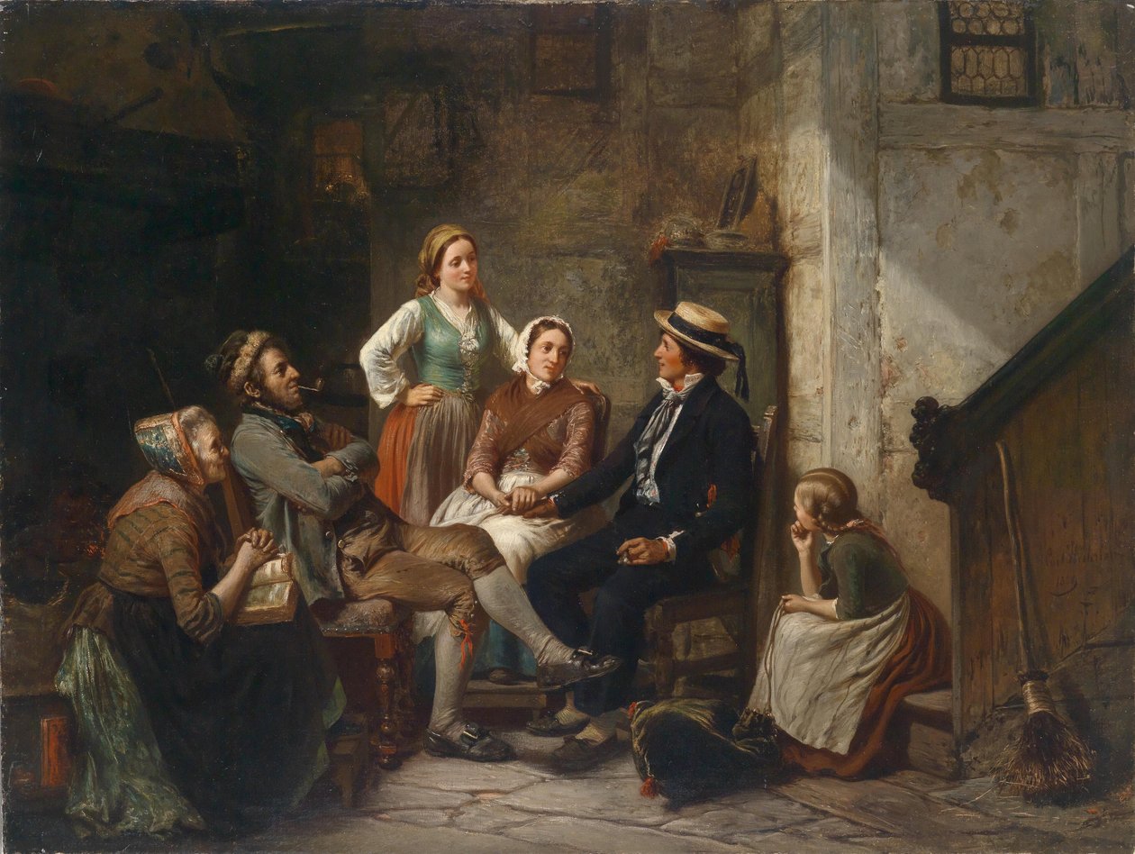 Retour du jeune marin - Den unge sjömannens återkomst - Huebner, Carl Wilhelm (1814-1879) - 1859 - Olja på duk - 79x105 - Privat samling av Carl Wilhelm Huebner