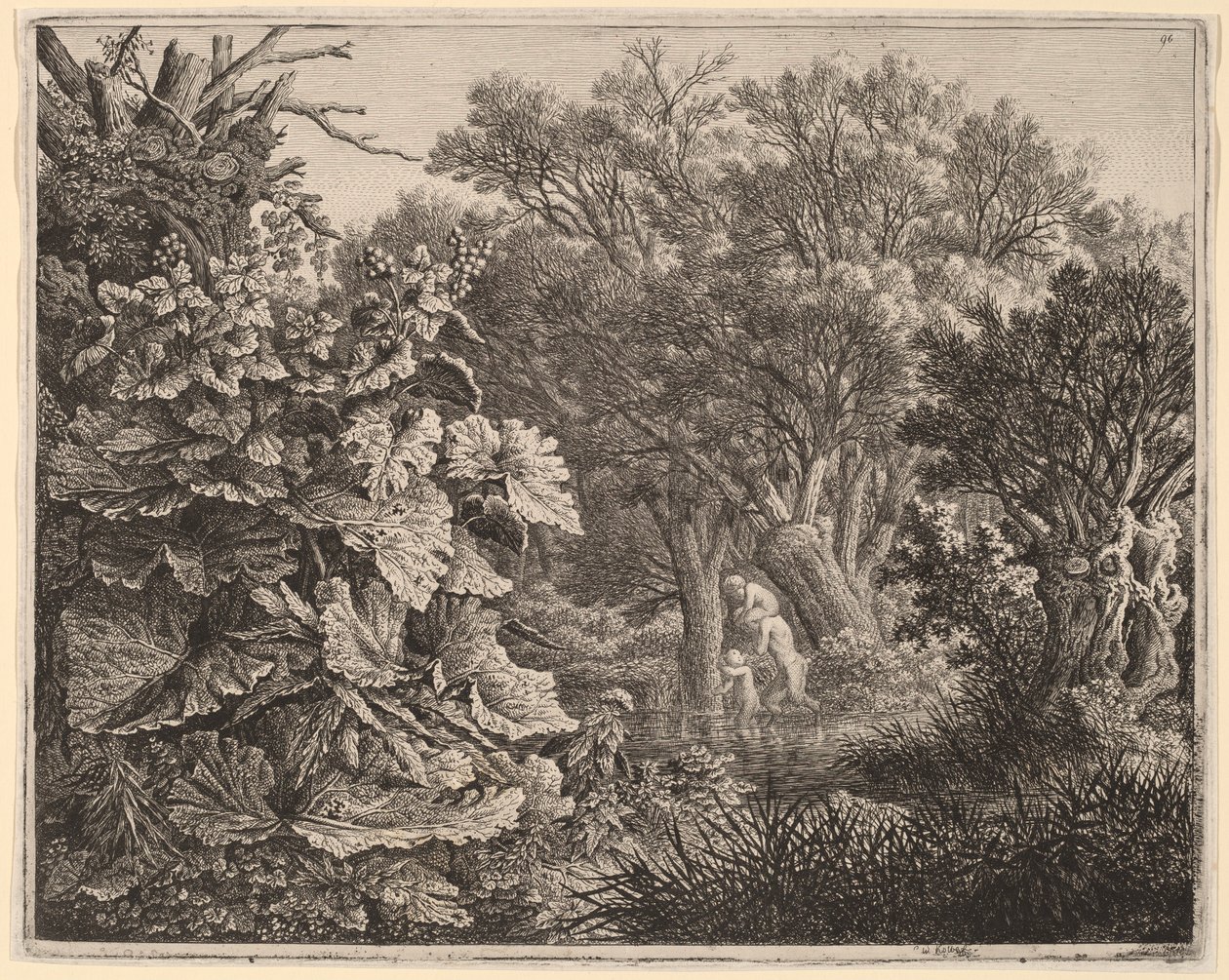 Landskap med stora löv och tre satyrer av Carl Wilhelm Kolbe
