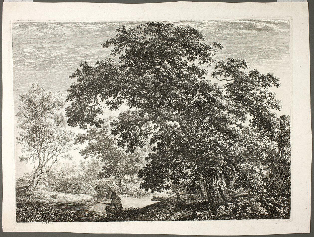 Fiskare i trädbevuxet landskap av Carl Wilhelm Kolbe the elder