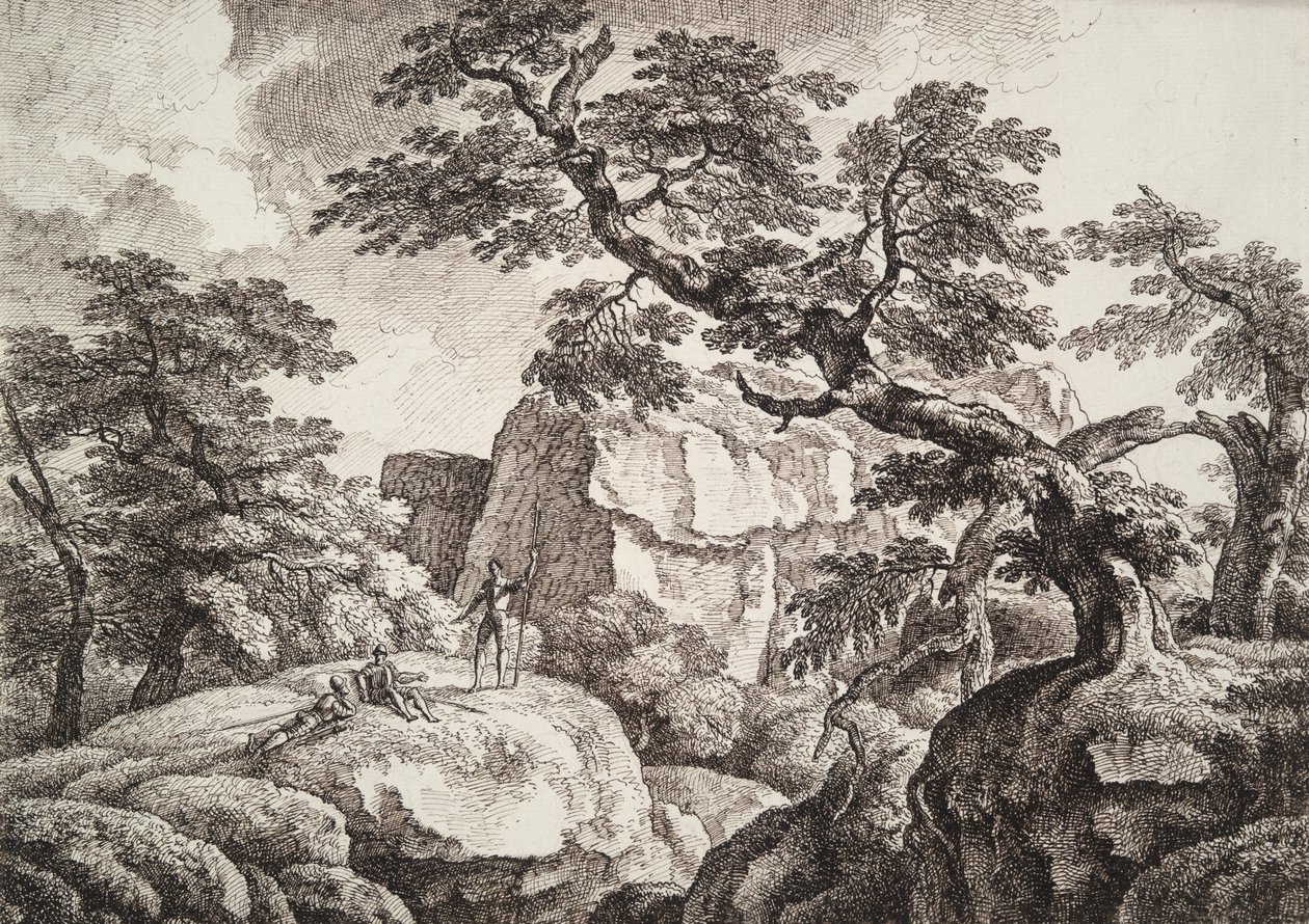 Tre soldater i ett kuperat landskap av Carl Wilhelm Kolbe the elder