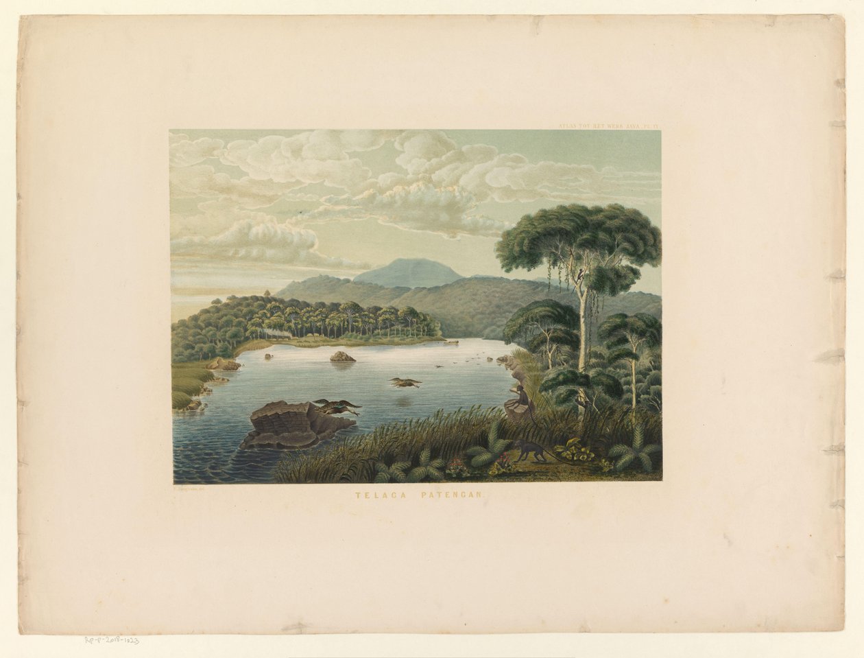 Utsikt över sjön Patenggang Telaga Patengan (titel på objekt) Atlas to work Java (serietitel på objekt) Atlas av plåtar innehållande elva pittoreska vyer, tillhörande verket Java, dess form, dess vegetation och inre konstruktion (seri av Carl Wilhelm Mieling (possibly)