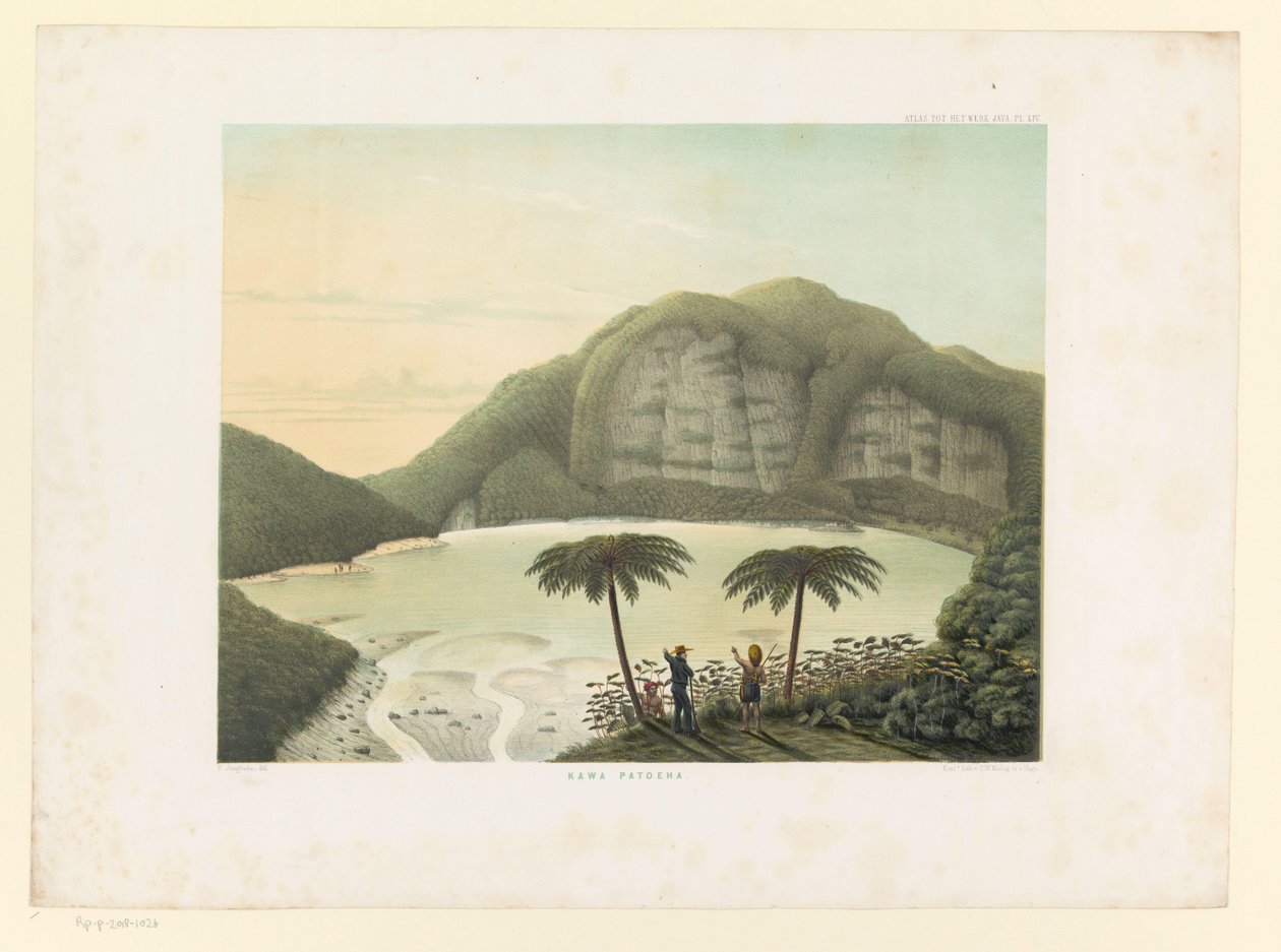 Utsikt över kratersjön Kawah Putih Kawa Patuha (titel på objekt) Atlas to work Java (serietitel på objekt) Atlas av plattor innehållande elva pittoreska vyer, tillhörande verket Java, dess form, dess vegetation och inredning av Carl Wilhelm Mieling (possibly)