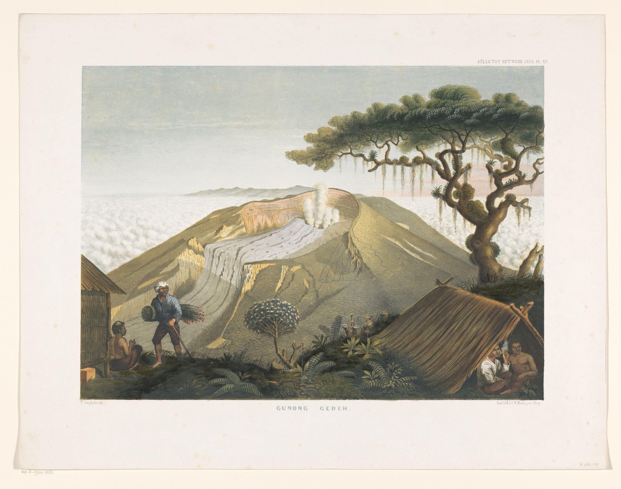Vulkanen Gede i västra Java Gunong Gedeh (titel på objekt) Atlas to work Java (serietitel på objekt) Atlas av plåtar innehållande elva pittoreska vyer, tillhörande verket Java, dess form, dess vegetation och inredningskonstruktion (serietitel av Carl Wilhelm Mieling (possibly)