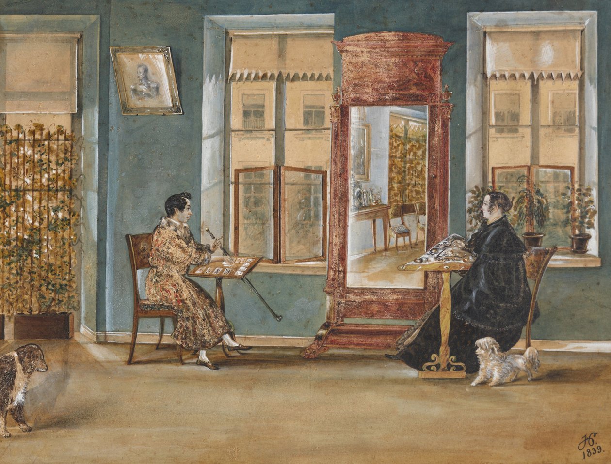 Skådespelaren Nikolay Osipovich Dur 1807-1839 med sin kvinna i vardagsrummet, 1839. av Carl von Hampeln
