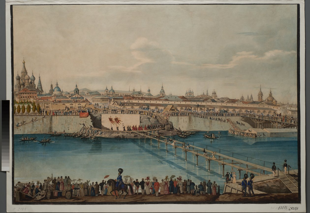 Hörnstensläggningsceremoni för Moskvoretsky-bron i Moskva, 1830. av Carl von Hampeln