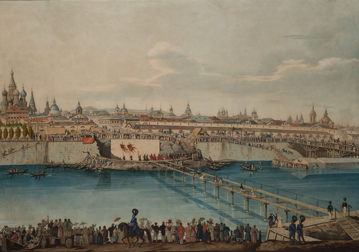 Hörnstensläggningsceremoni för Moskvoretsky-bron i Moskva, 1830. av Carl von Hampeln