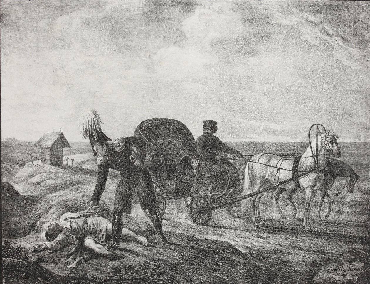 Kejsar Alexander I hjälper en behövande person, 1820. av Carl von Hampeln