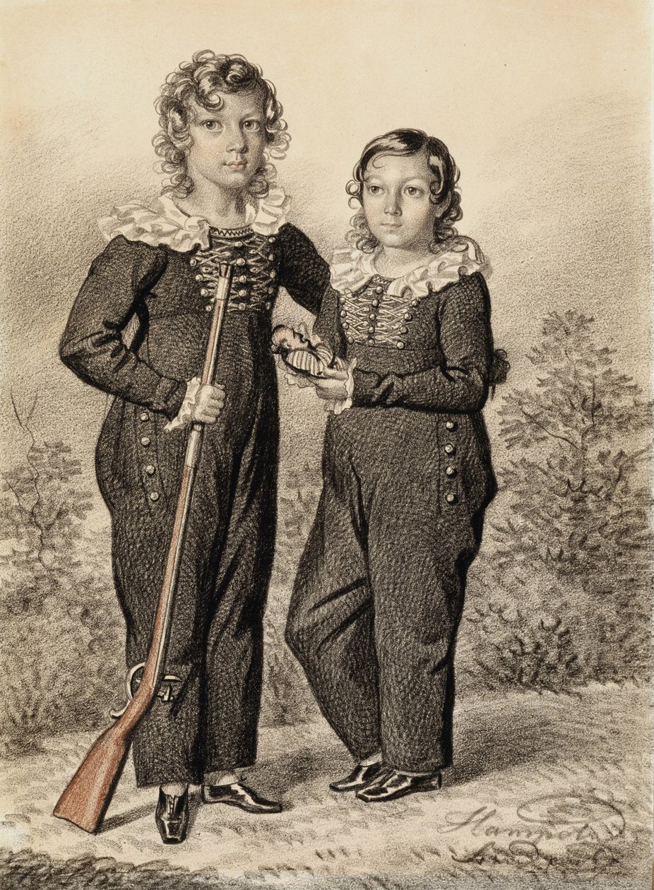 Porträtt av Alexander och Alexei Dondukov-Korsakov, slutet av 1820-talet-början av 1830-talet. av Carl von Hampeln