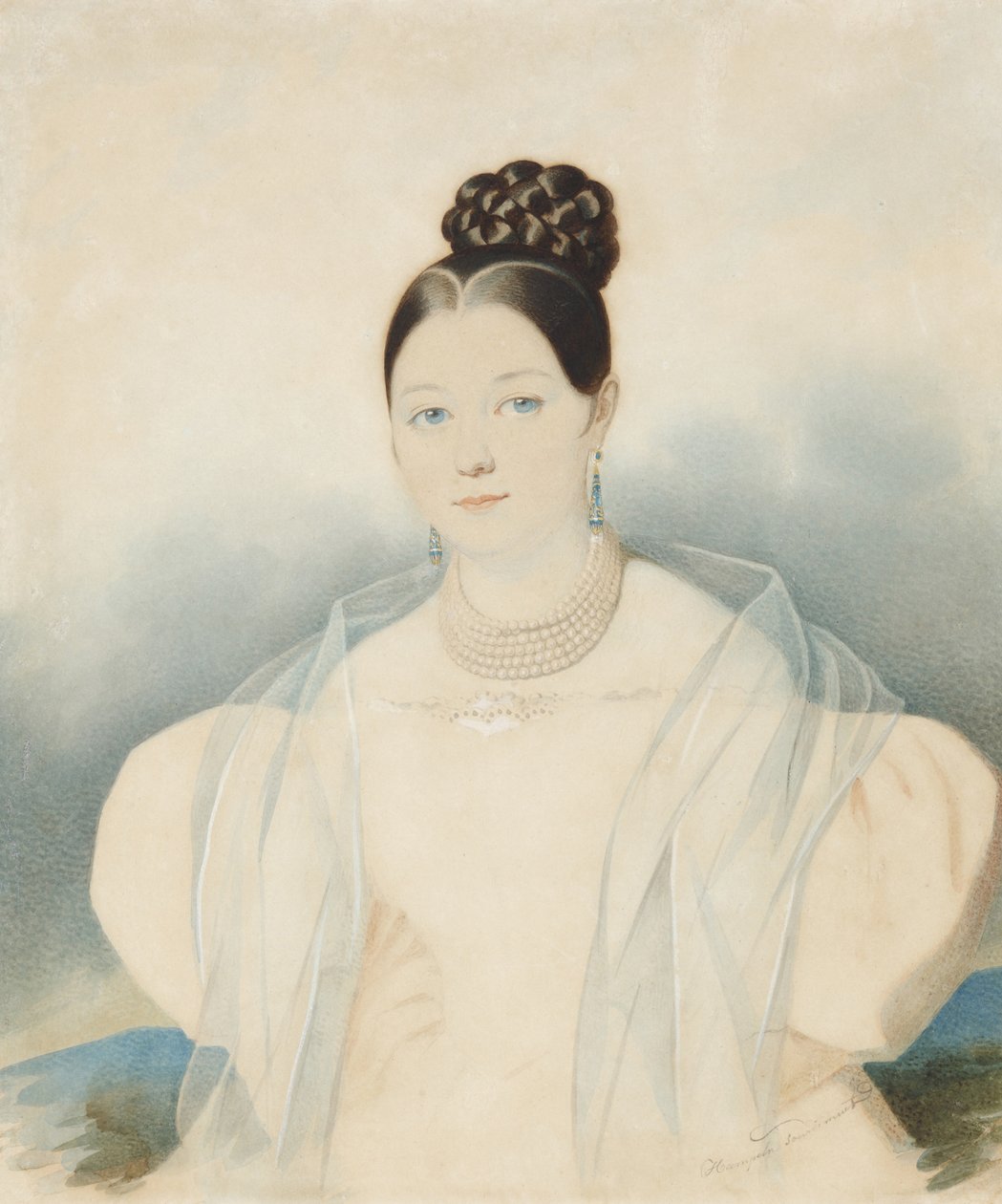 Porträtt av grevinnan Ekaterina Alexandrovna Zubova, född Obolenskaya 1811-1843, 1830-talet. av Carl von Hampeln