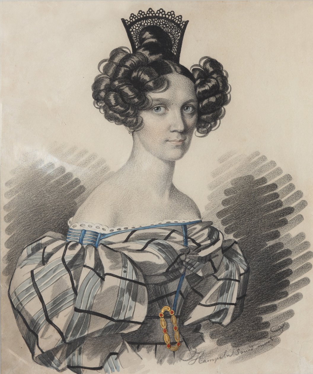 Porträtt av Olga Nikolaevna Talyzina, född Zubova 1803-1882, tidigt 1830-tal. av Carl von Hampeln
